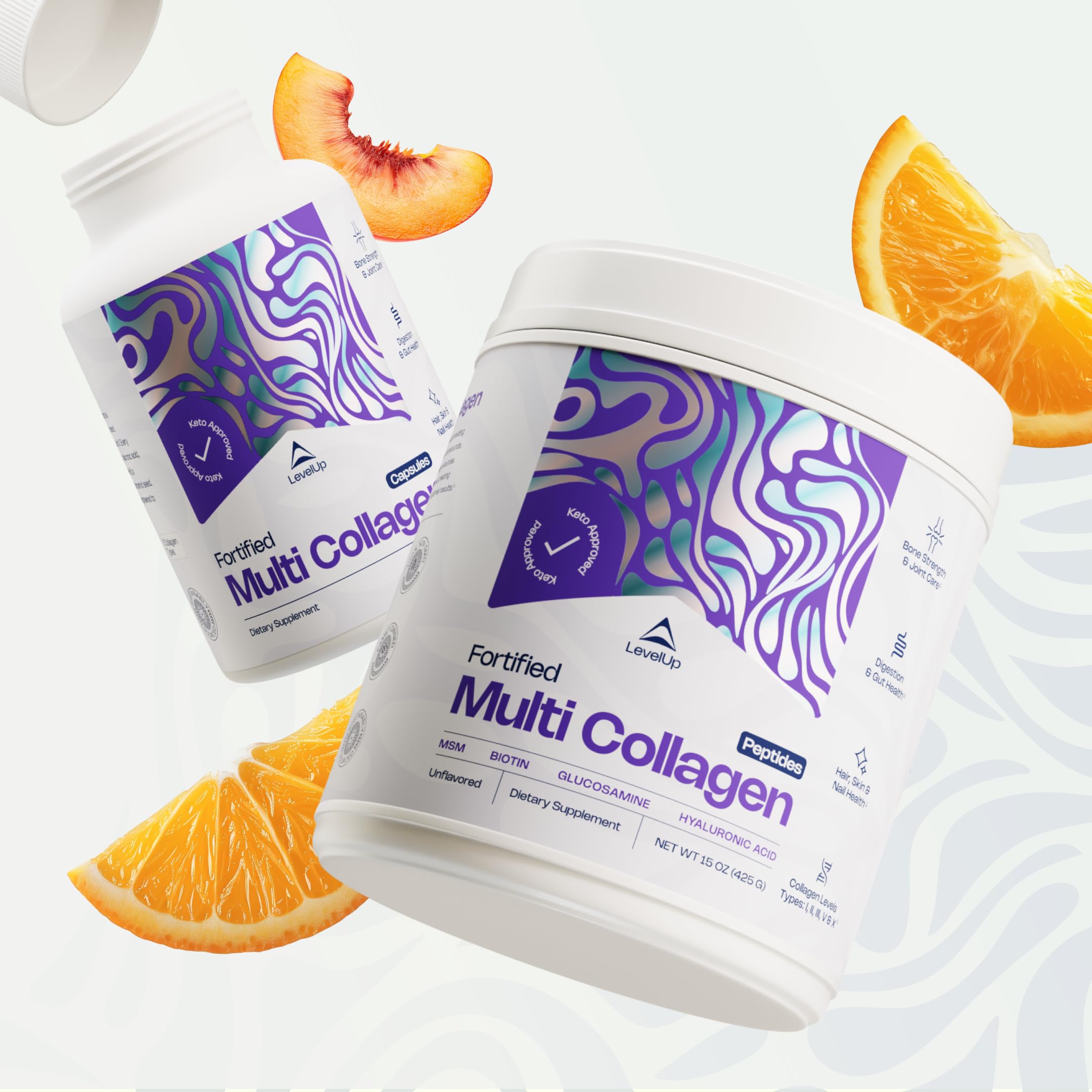 Lifestyle shot showing benefits for joints, skin, hair, nails, gut