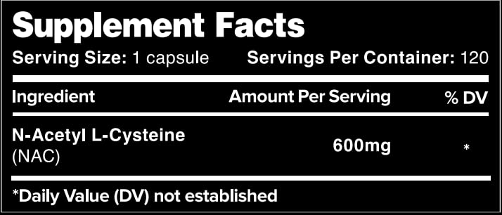 Leviathan NAC bottle back view showing nutrition facts