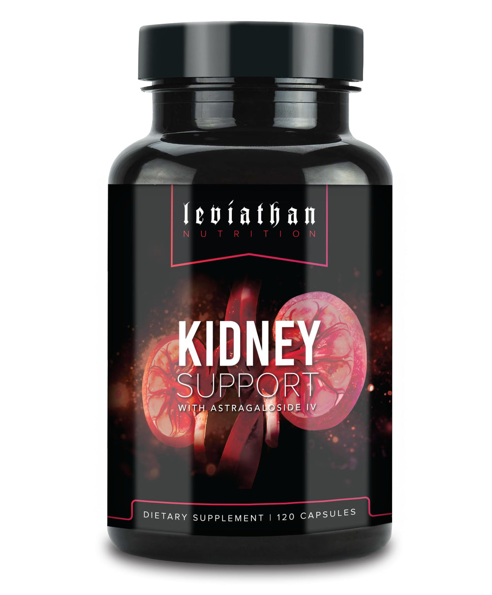 Leviathan Nutrition Super Kidney Cleanse bottle front shows premium kidney support formula for daily detox