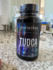 Leviathan Nutrition TUDCA bottle pour suggests simple daily dosing routine.