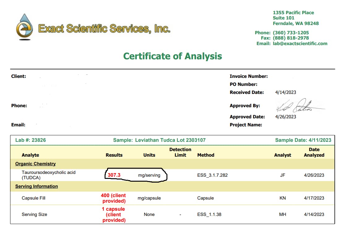Leviathan Nutrition TUDCA label close-up highlights non-GMO, gluten-free formulation.