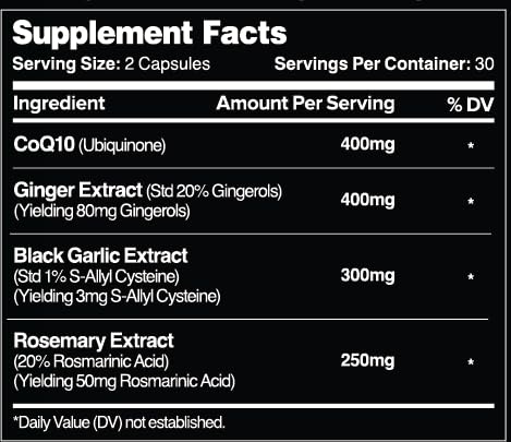Vital Heart ingredients blend featuring Black Aged Garlic, Rosemary, Ginger & CoQ10