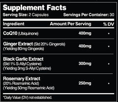 Vital Heart ingredients blend featuring Black Aged Garlic, Rosemary, Ginger & CoQ10