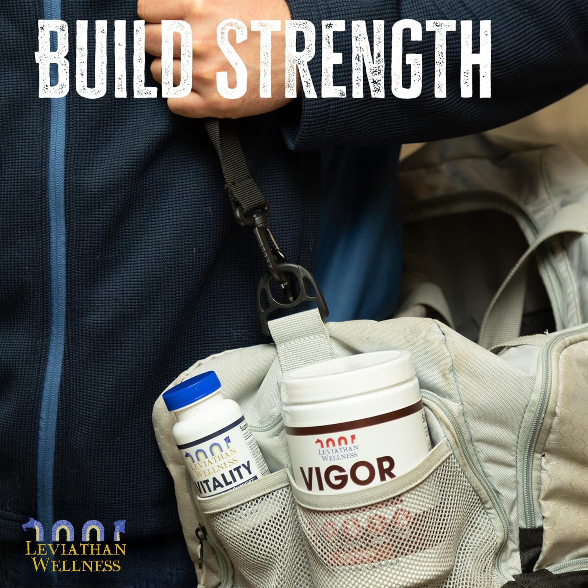 Leviathan Wellness Vitality label close-up emphasizes USA-made quality and science-backed blend.