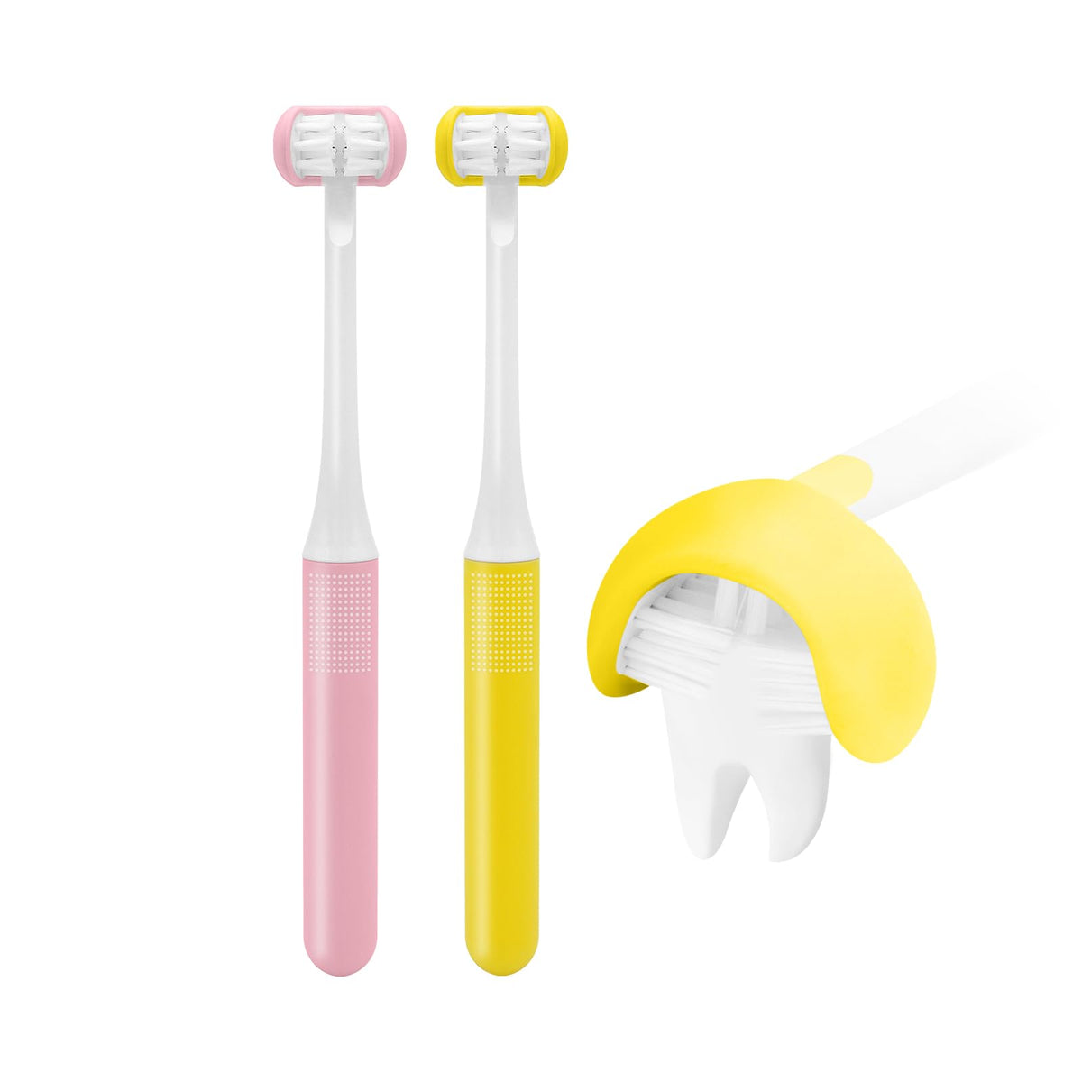 LEYUYO 3-Sided Kids Toothbrush multihead close-up
