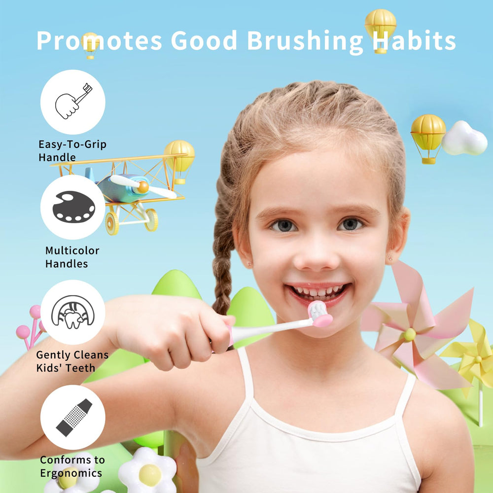 LEYUYO 3-Sided Kids Toothbrush multihead angled view