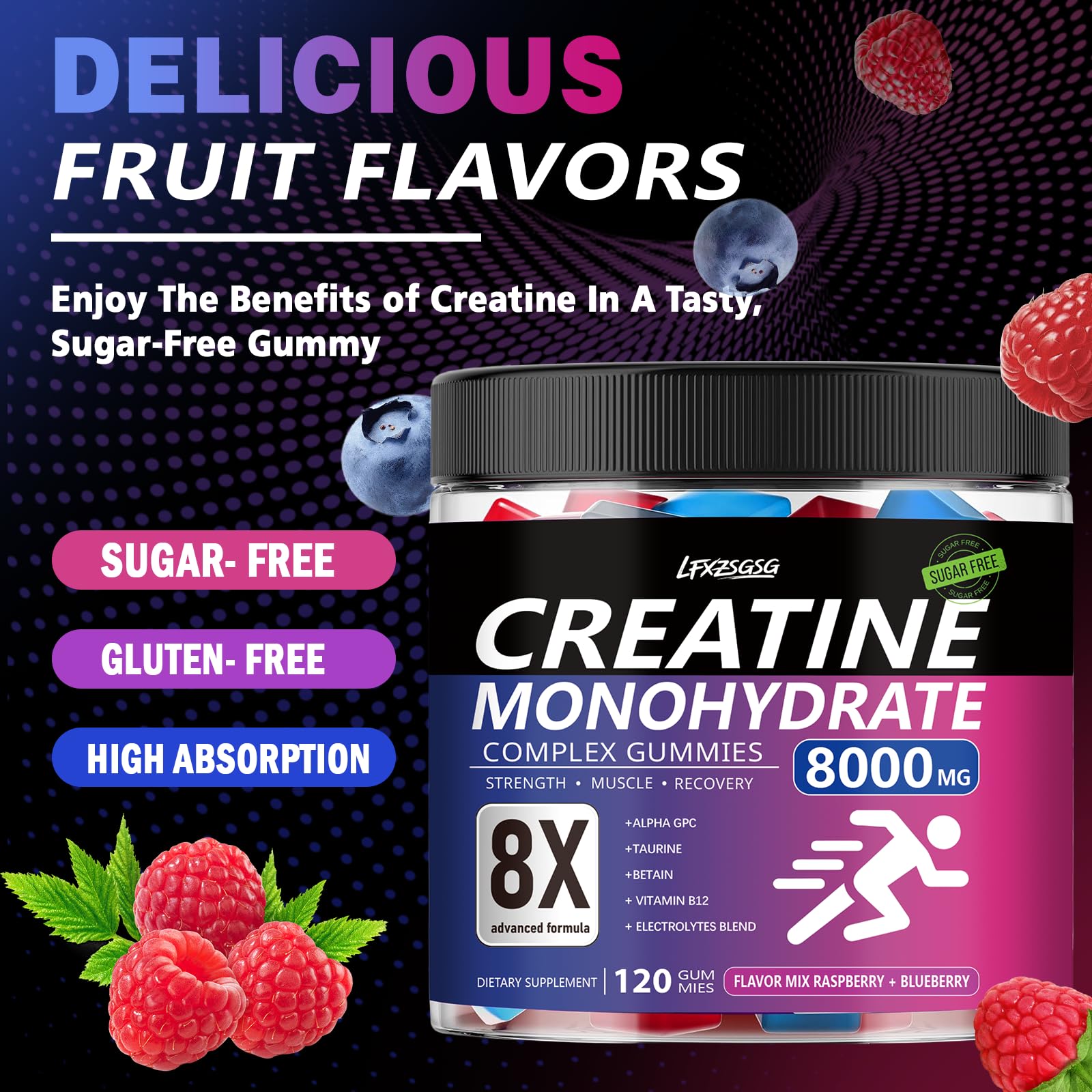 Close-up of sugar-free vegan creatine gummies