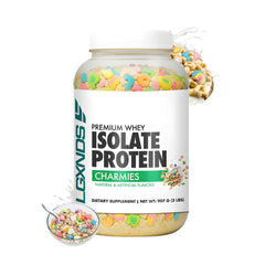 LGXNDS Charmies bottle label shows cereal-inspired flavor for daily protein ritual.