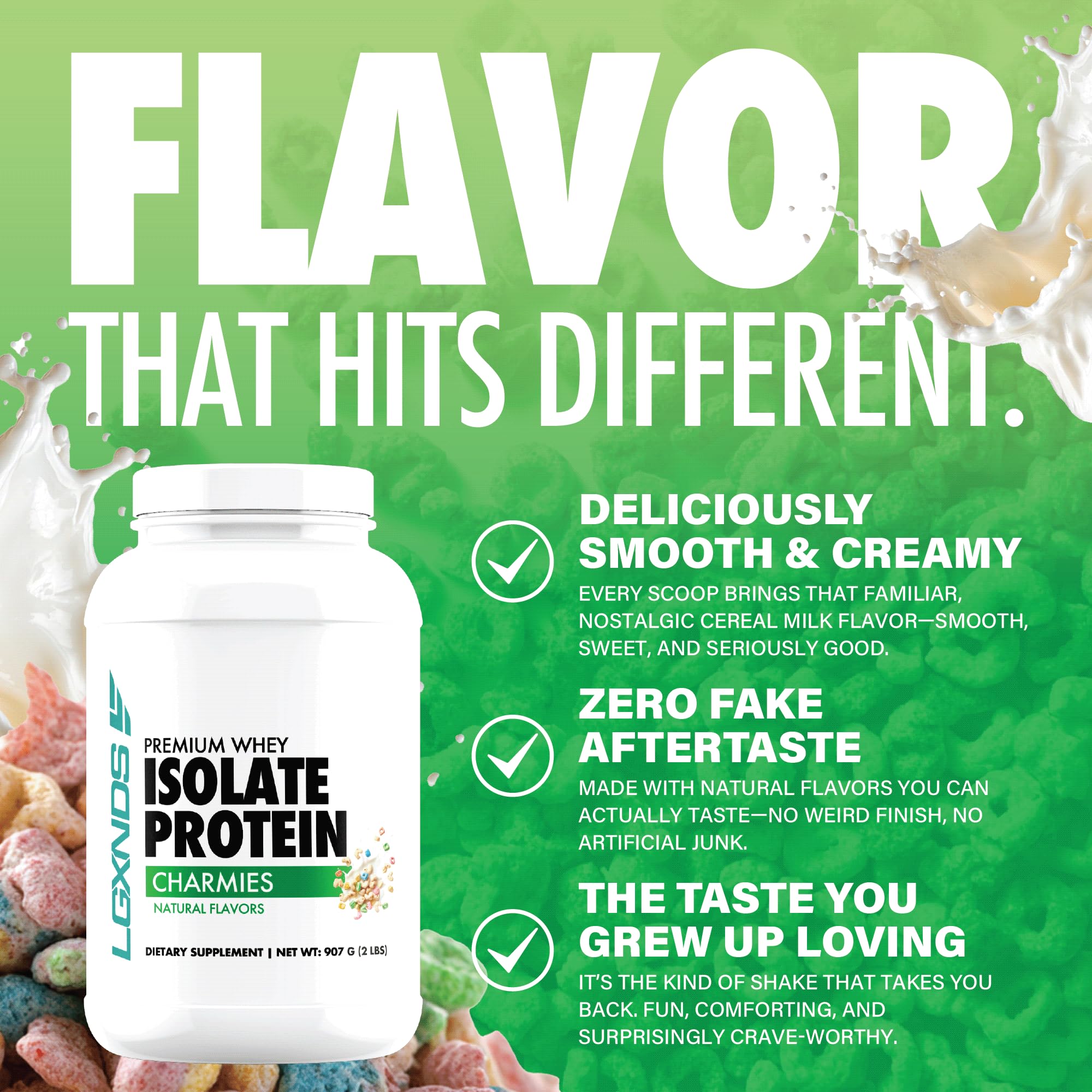 LGXNDS Charmies nutrition panel showcases 26g protein per serving.