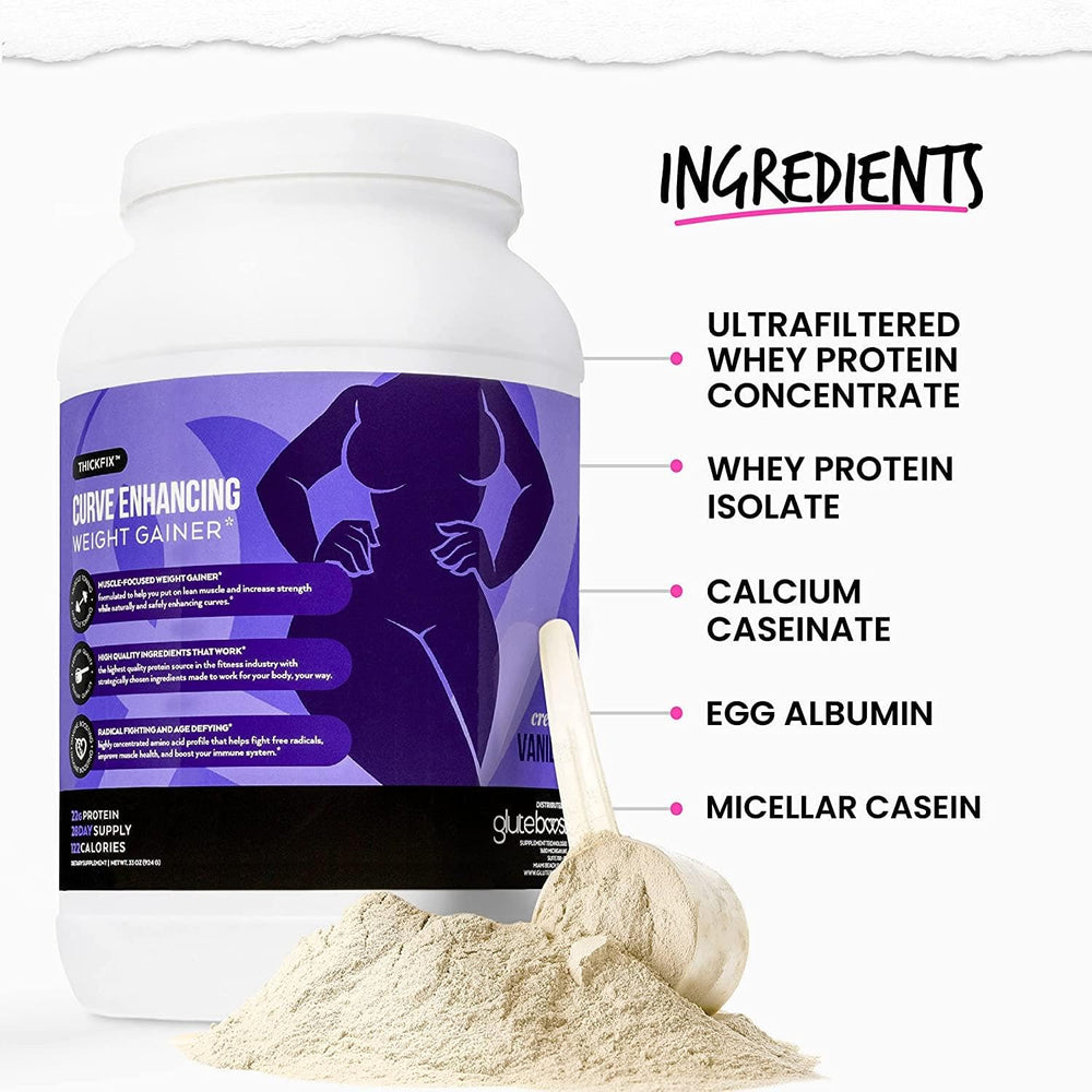 LGXNDS ThickFix shake with fruit in a glass demonstrates convenient, tasty weight gain support.