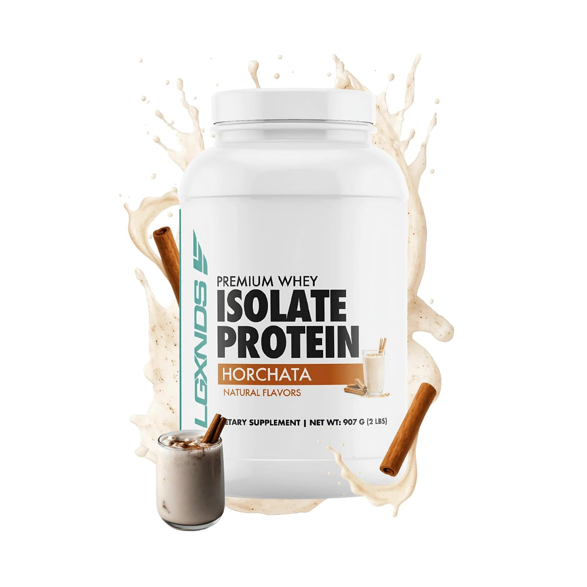 LGXNDS Horchata bottle shows premium whey for lean muscle support.