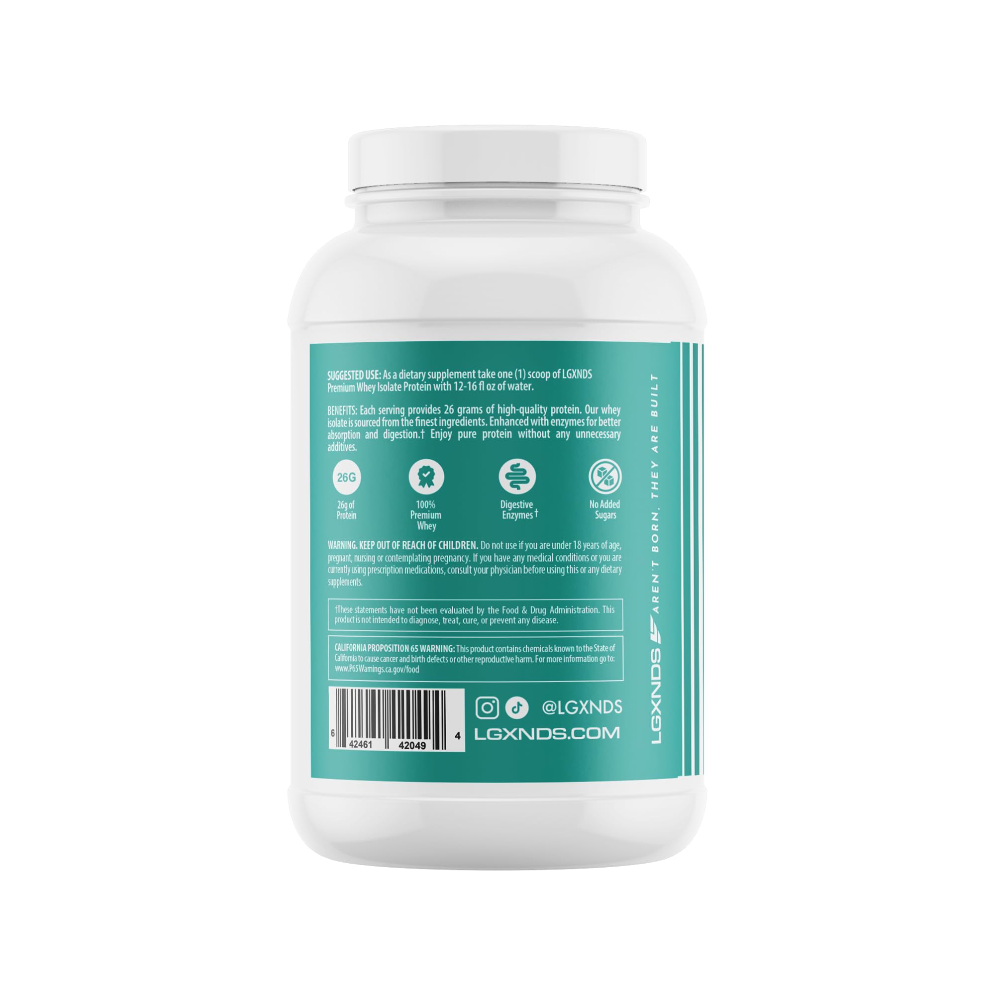 LGXNDS whey isolate scoop beside bottle for easy post-workout protein.
