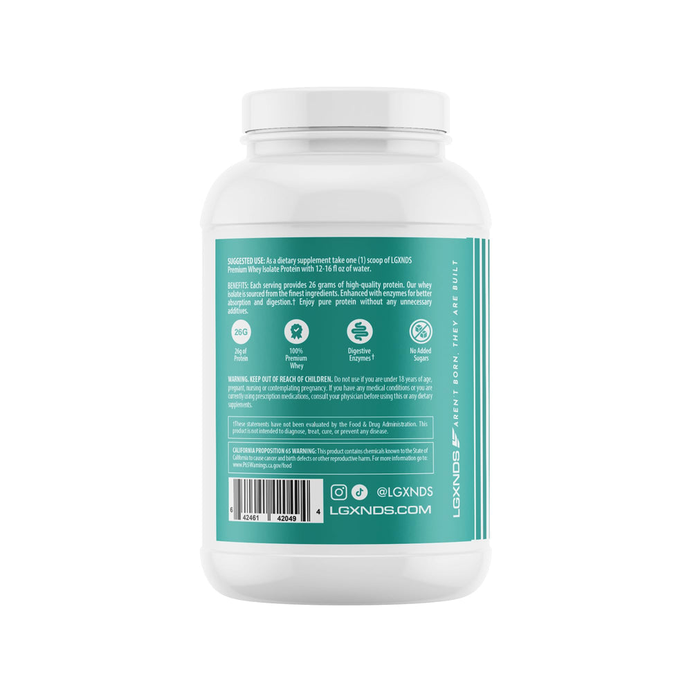 LGXNDS whey isolate scoop beside bottle for easy post-workout protein.