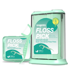LIAMOSS dental floss picks with dispenser, mint twin-line, green