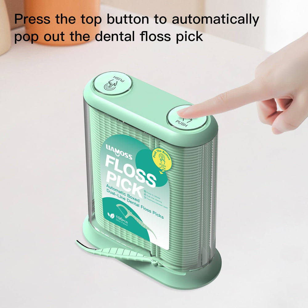 Open LIAMOSS dispenser showing 88 floss sticks ready to pop out