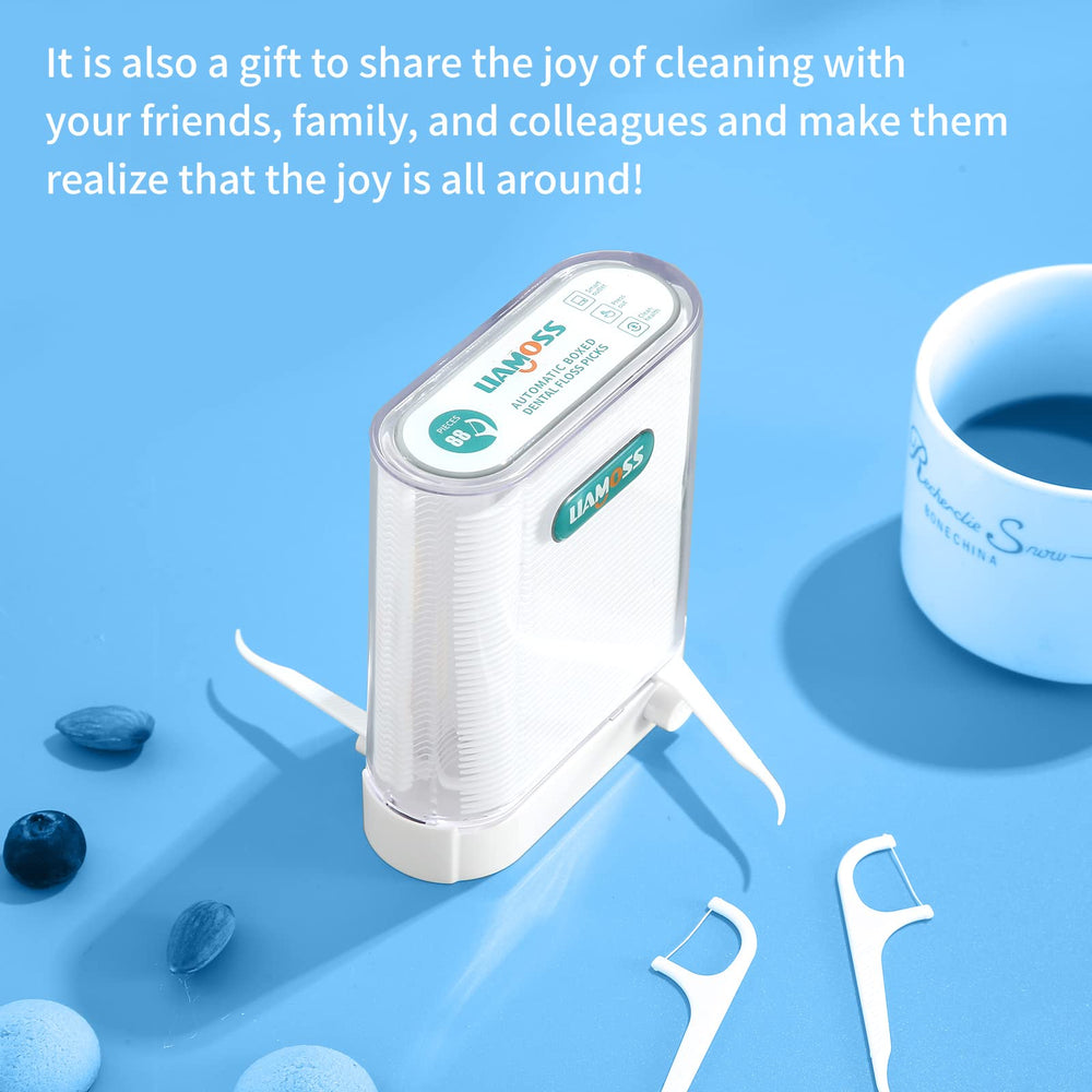 Transparent floss dispenser with floss sticks visible