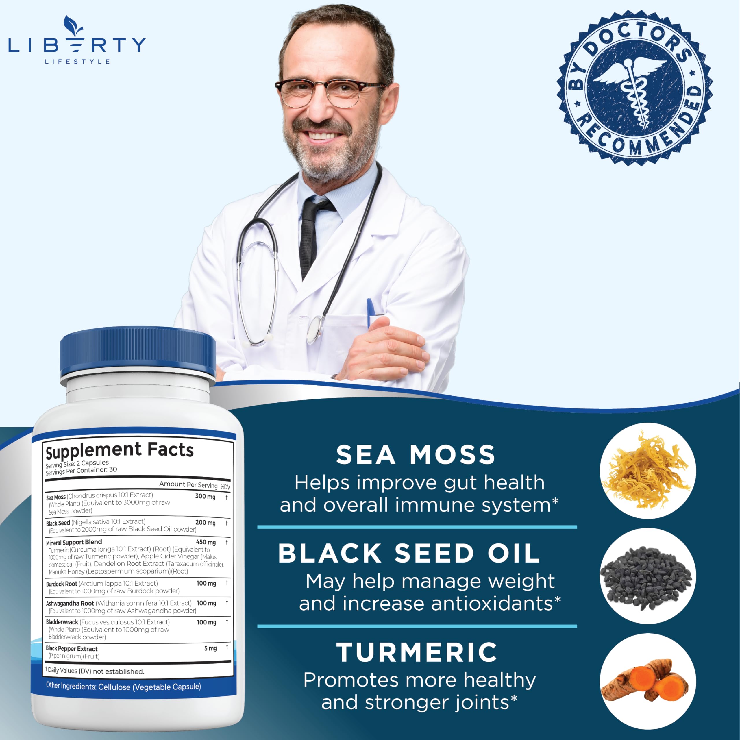 Sea Moss with Bladderwrack, Burdock and Turmeric capsules