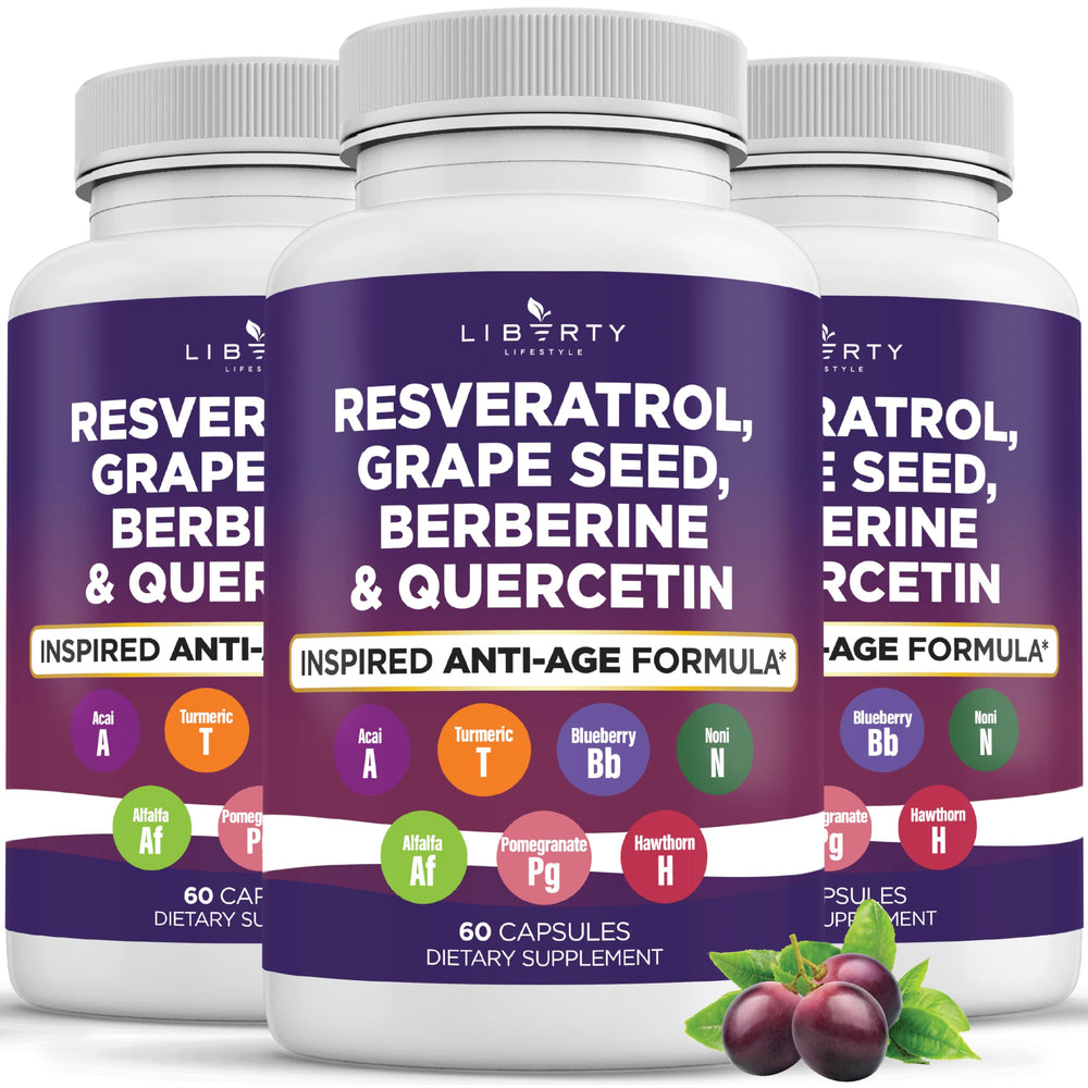 Liberty Lifestyle Resveratrol Berberine Grapeseed Polyphenol supplement bottle – 180 count