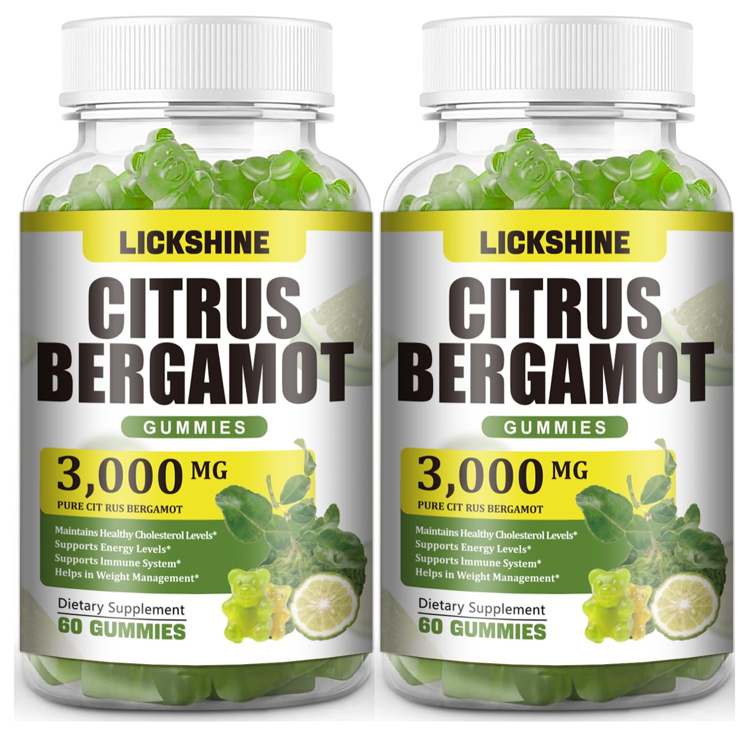 Lickshine 2-pack 3000mg Citrus Bergamot Gummies bottle and packaging