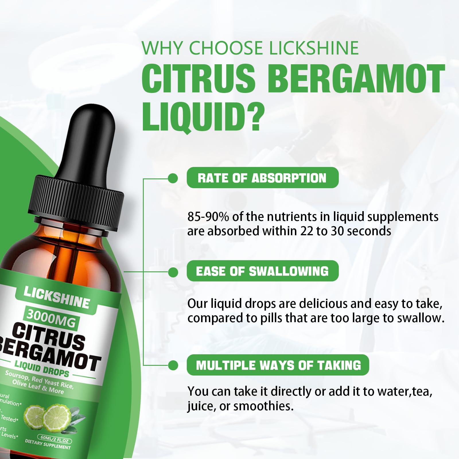 Dosage and usage instructions for Lickshine bergamot liquid drops