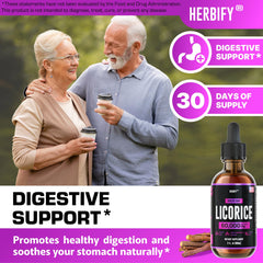 Close-up of licorice root extract liquid drops bottle, USA-made