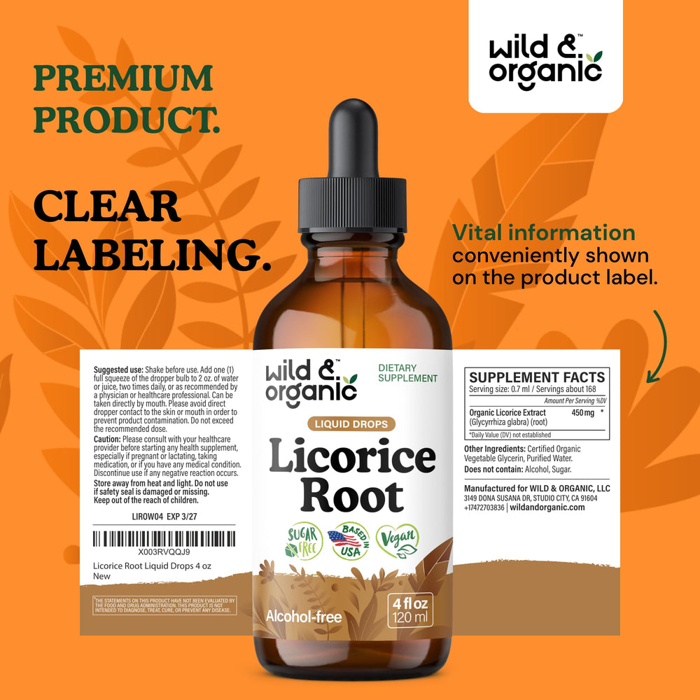 Product packaging and 4 oz licorice root extract liquid drops