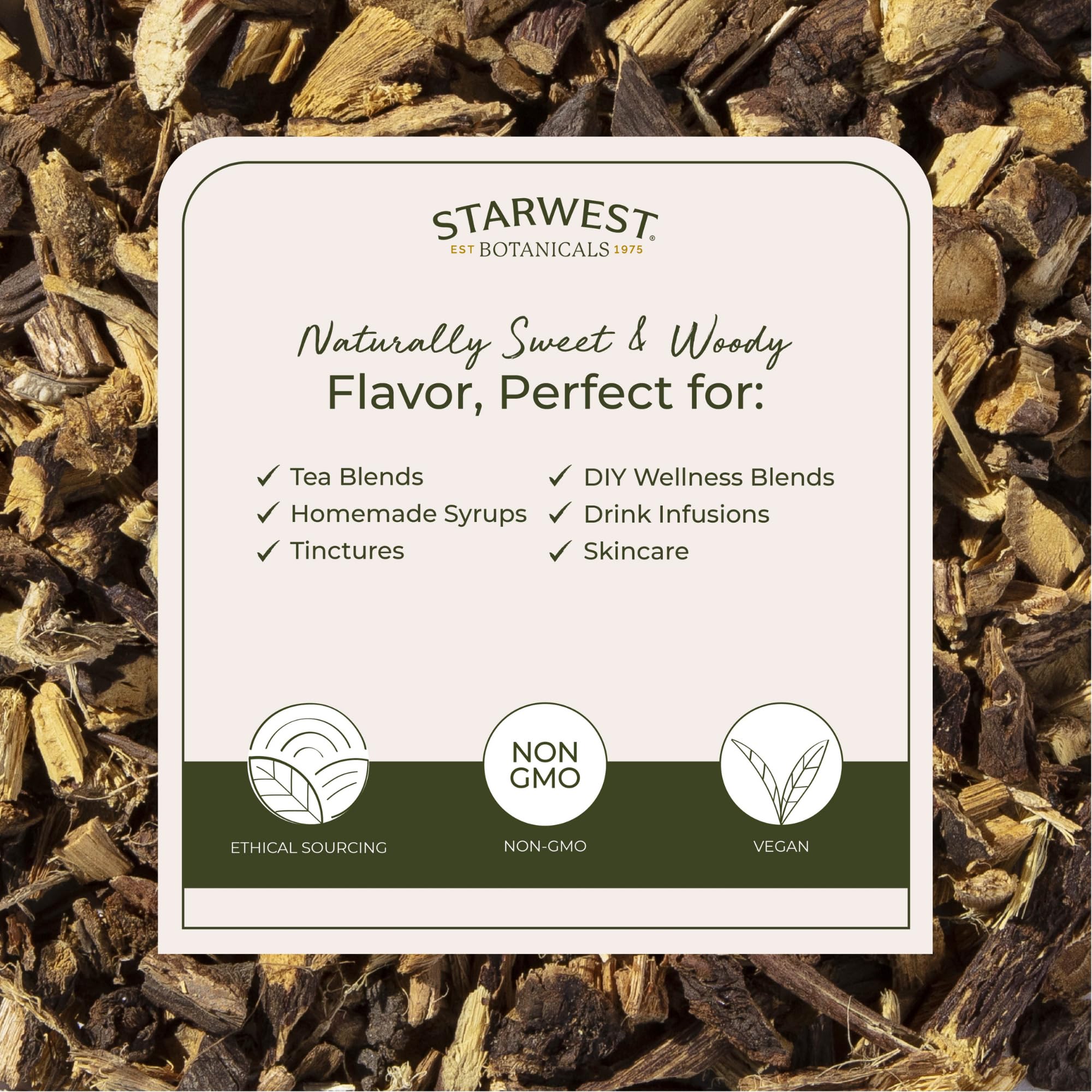 Organic licorice root in resealable bag