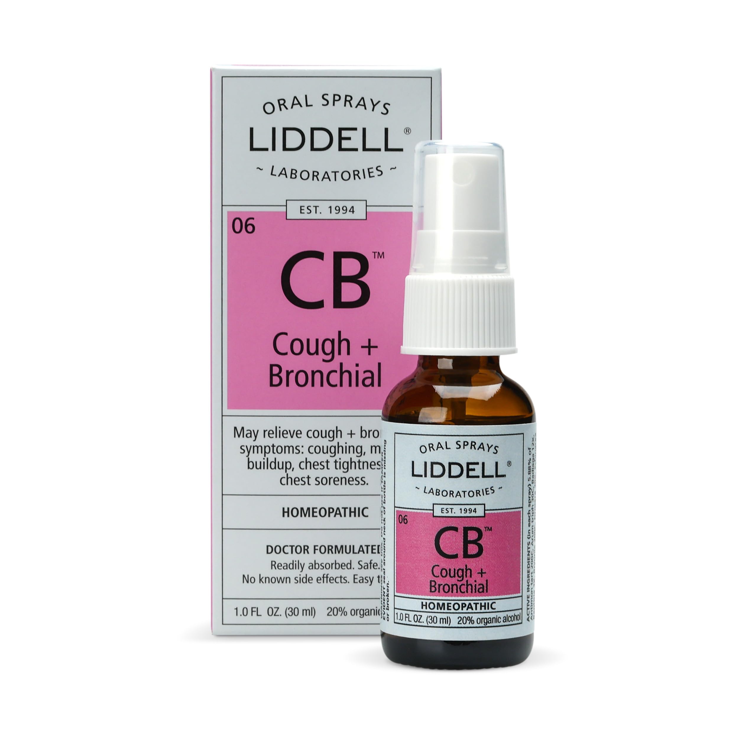 Liddell cough spray bottle closeup suggesting natural relief potential.