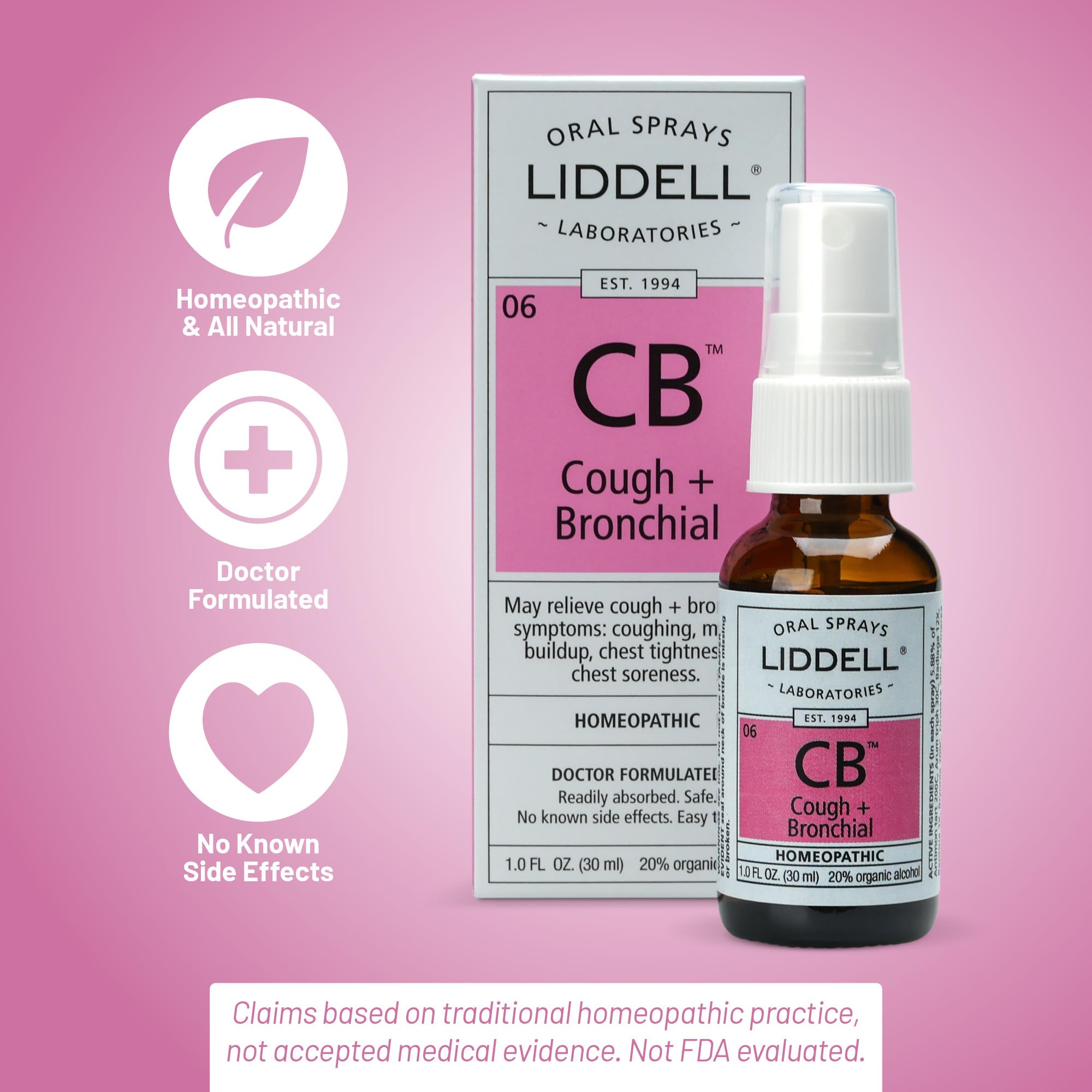 Liddell doctor-formulated spray bottle conveys trusted natural relief.