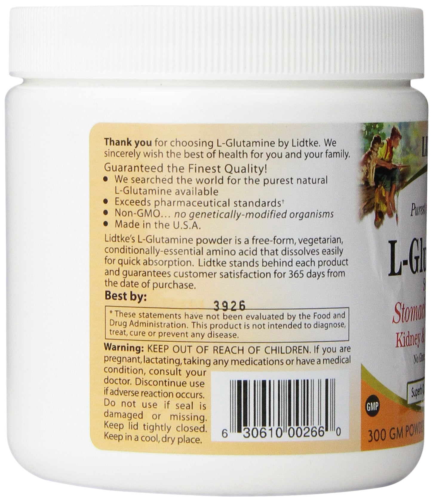 Lidtke Technologies L-Glutamine Powder 300 g - back label