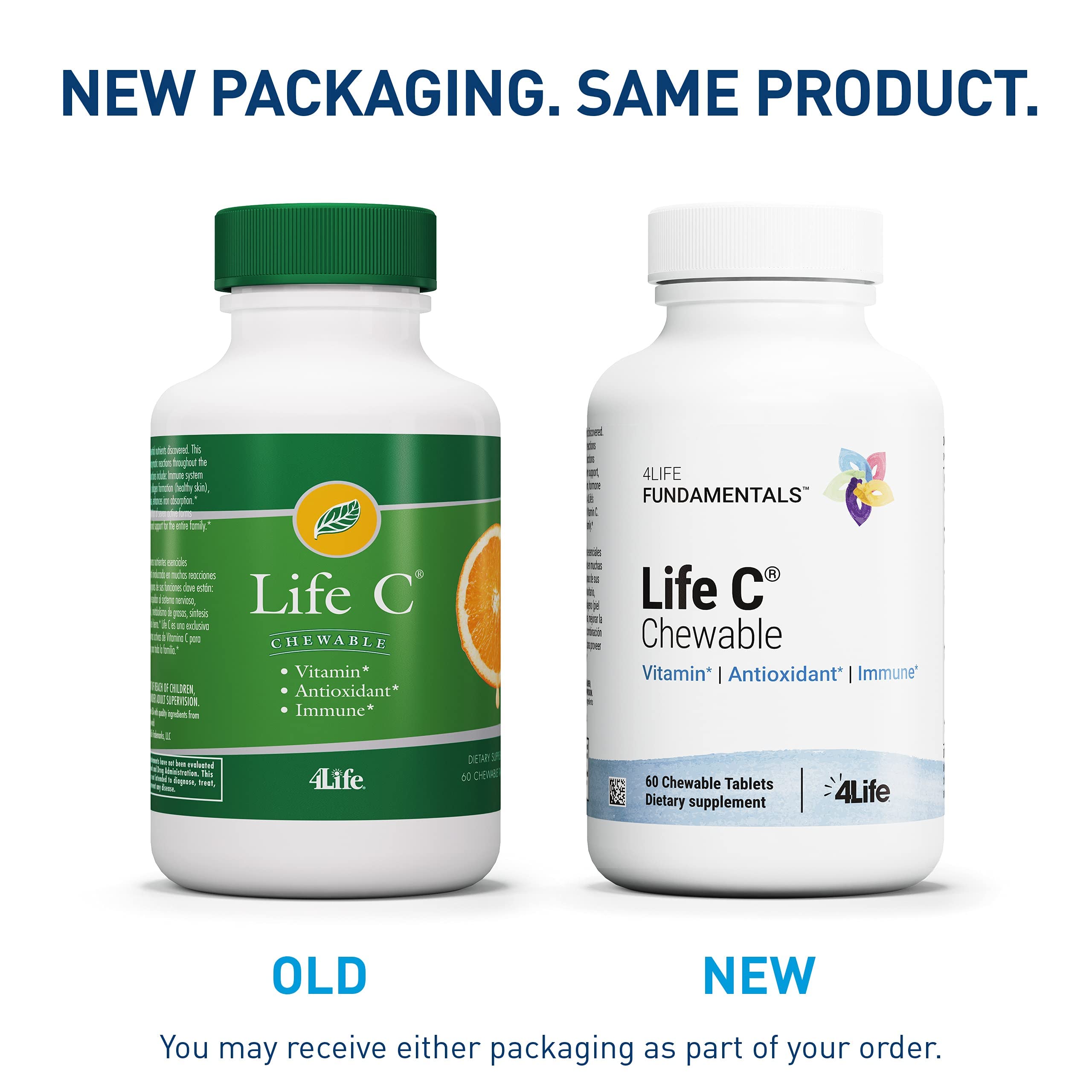 Front view of 4Life Life C Citrus Vitamin C bottle packaging