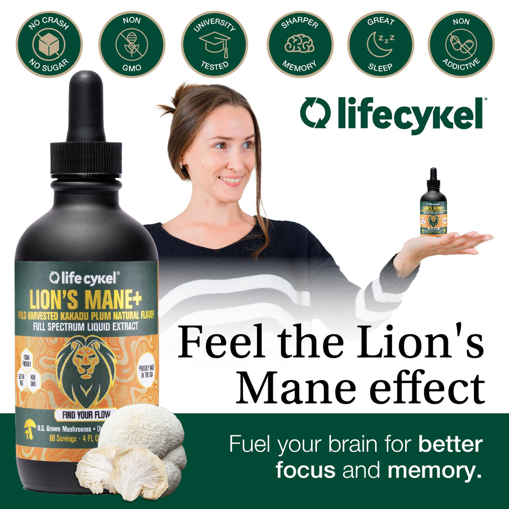 US-grown Lion's Mane mushrooms used in Life Cykel tincture