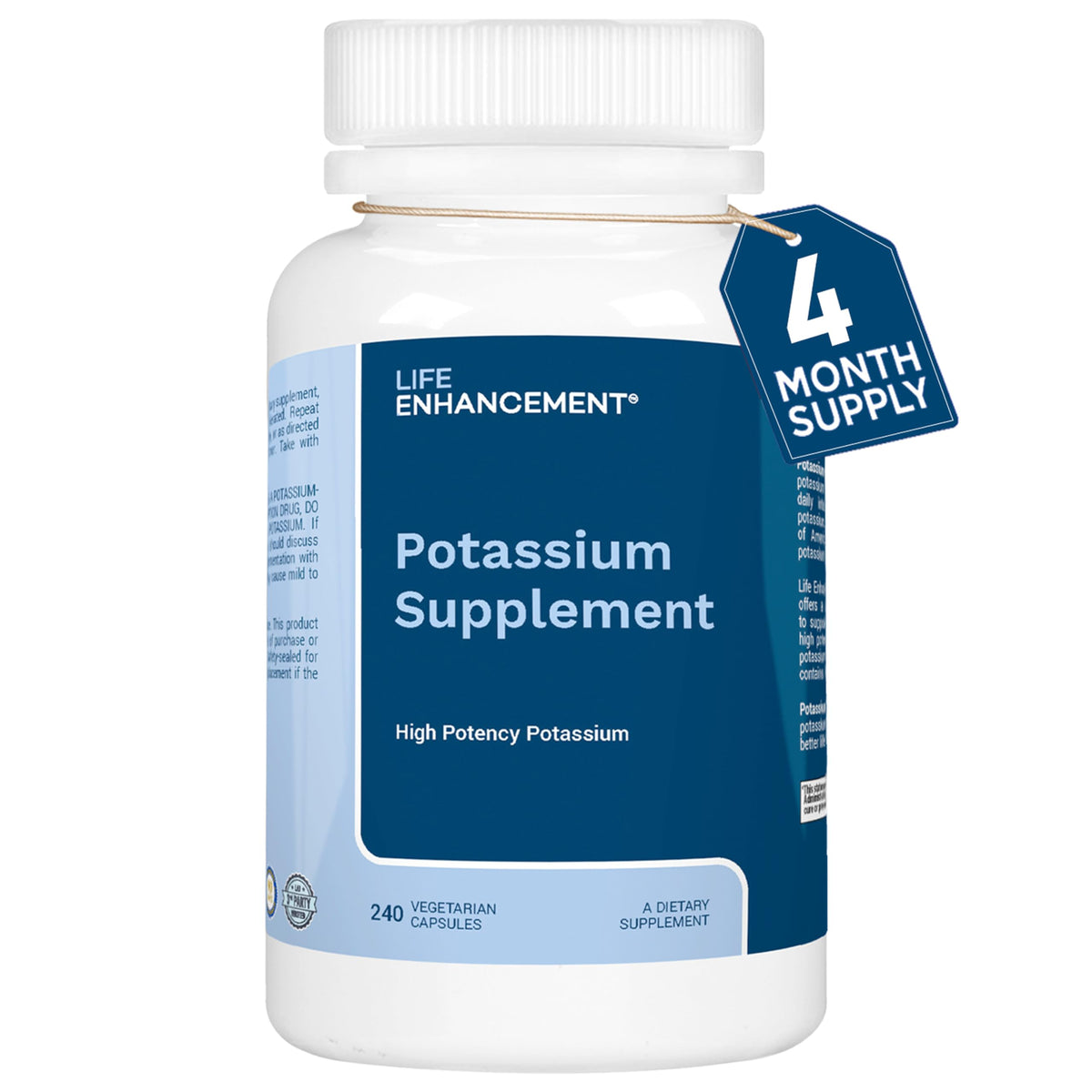 Life Enhancement potassium supplement bottle and capsules