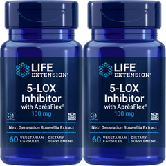 Bottle of Life Extension 5-LOX Inhibitor with AprèsFlex 100 mg, 60 vegetarian capsules, pack of 2