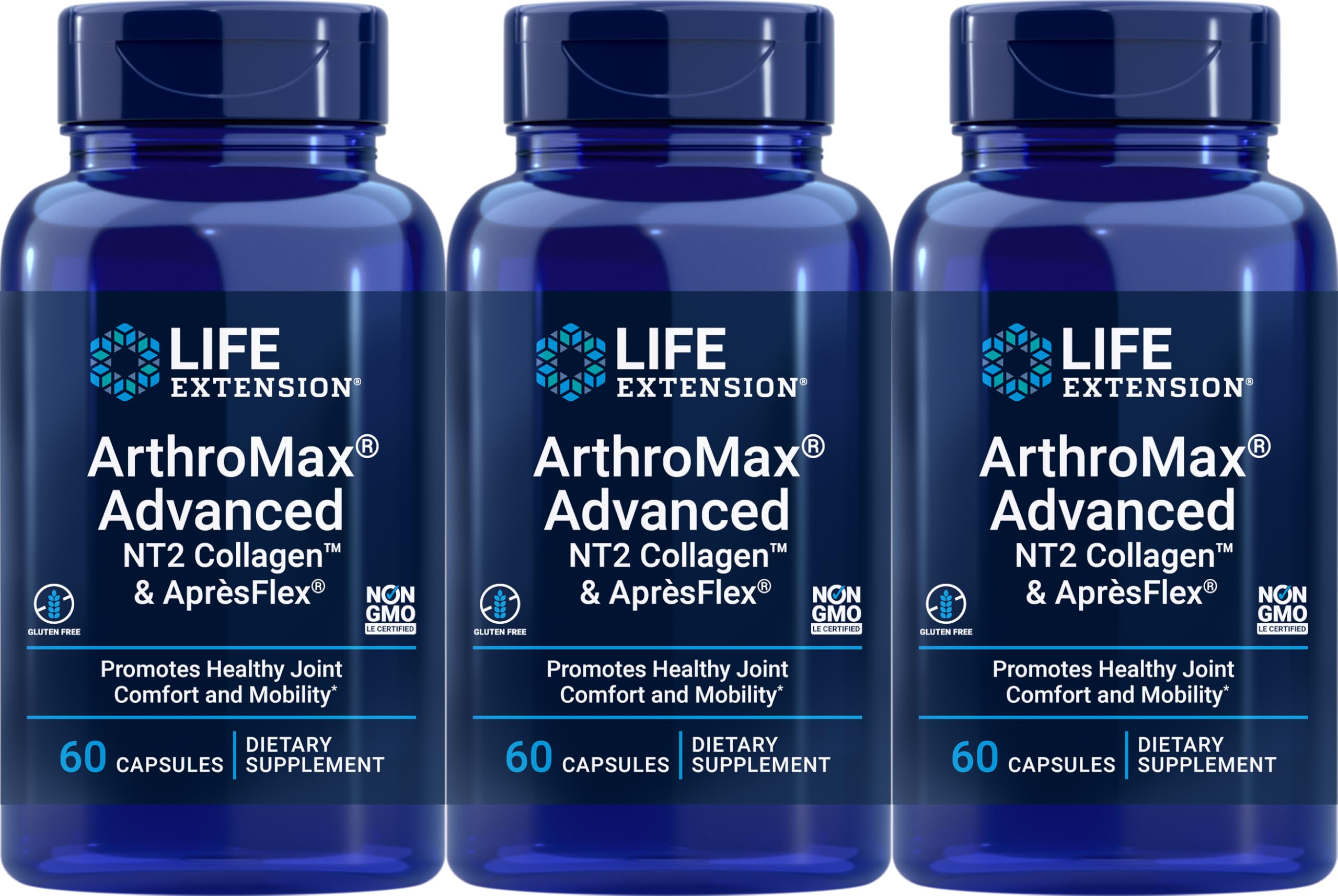 Life Extension ArthroMax Advanced with NT2 Collagen & ApresFlex 60 capsules Pack of 3 bottle