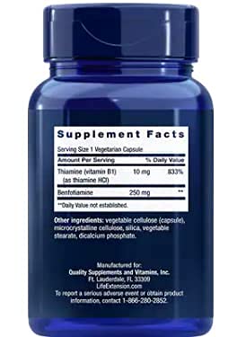 Two bottles of Life Extension Mega Benfotiamine 250 mg vegetarian capsules