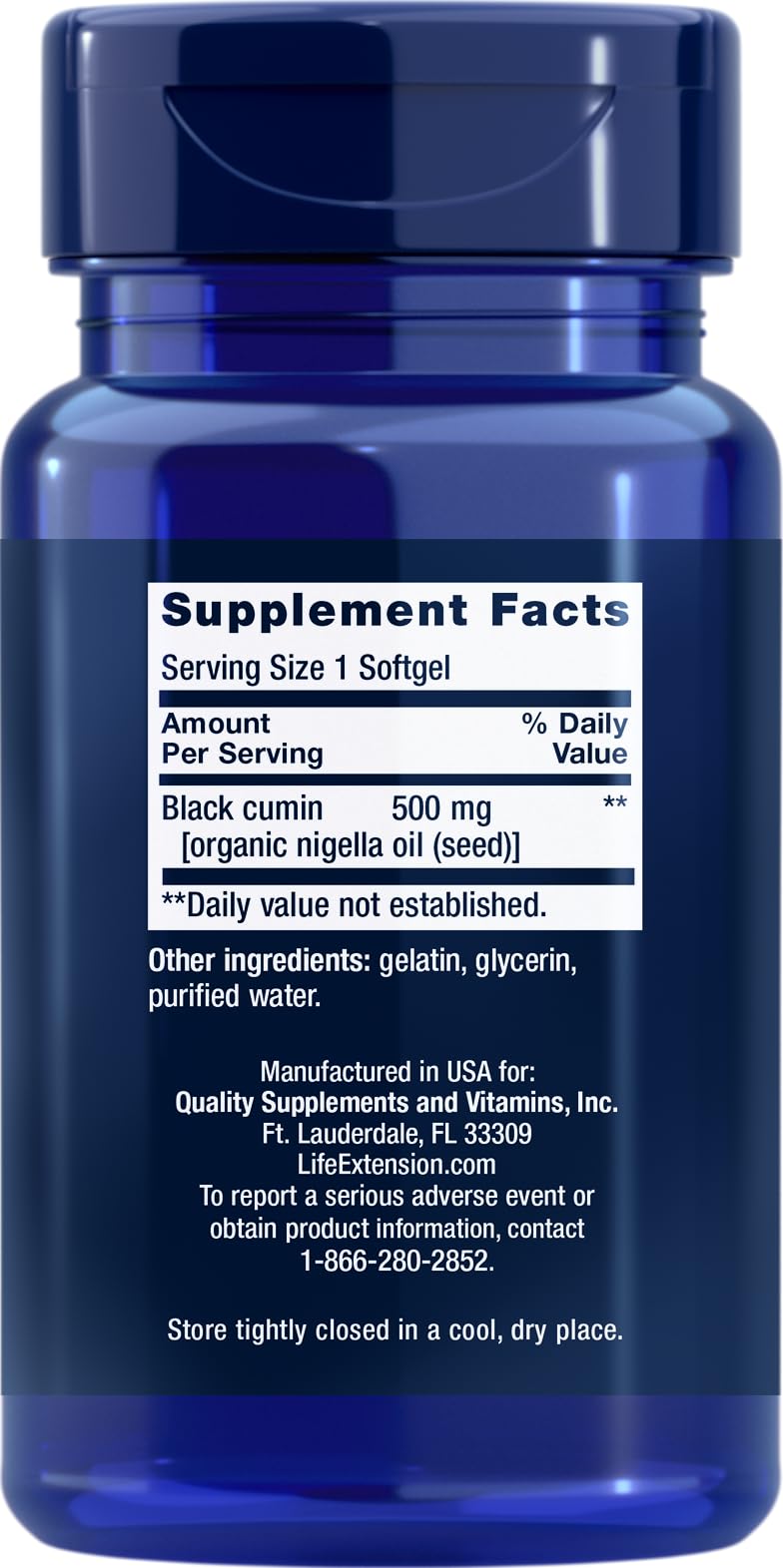 Close-up of Life Extension Black Cumin Seed Oil softgels in a 2-pack