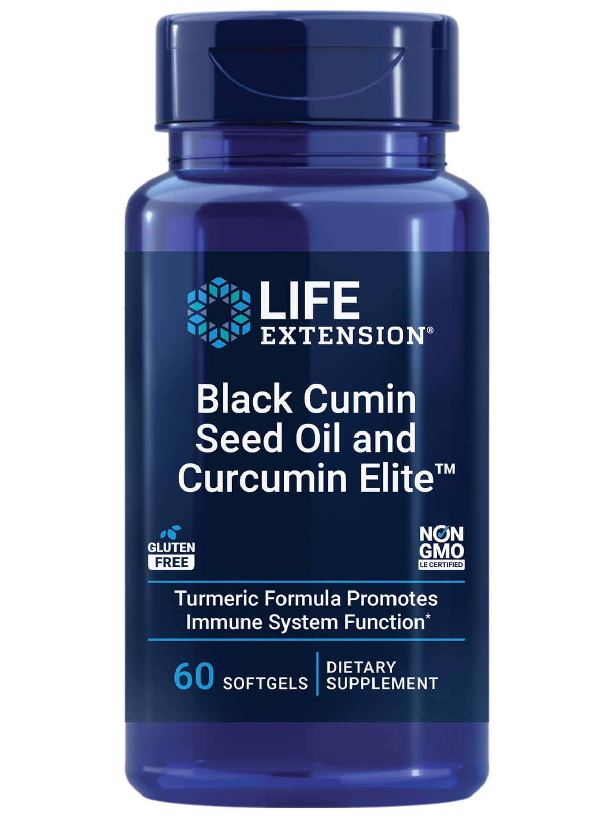 Life Extension Black Cumin Seed Oil Curcumin Elite label on bottle