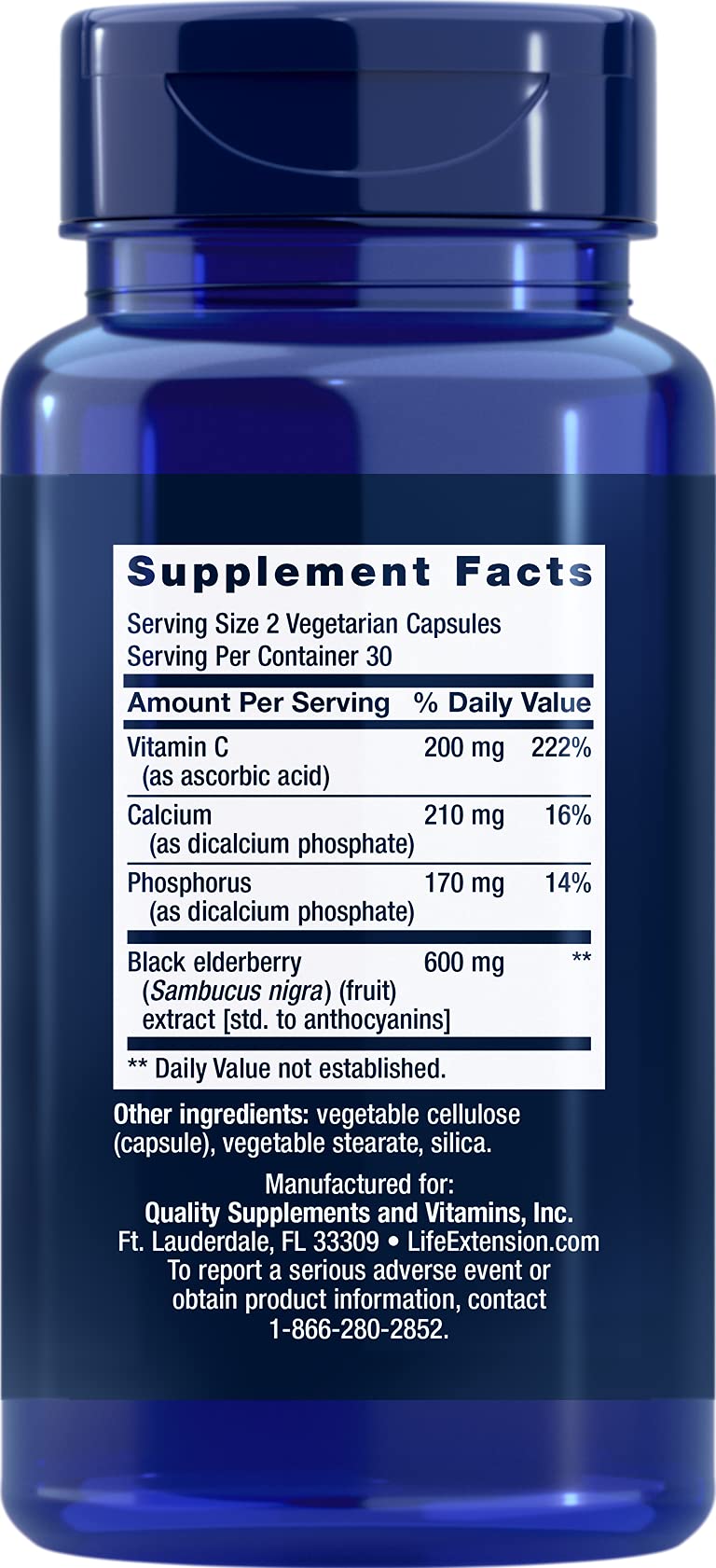 Box packaging and bottle with elderberries and vitamin C
