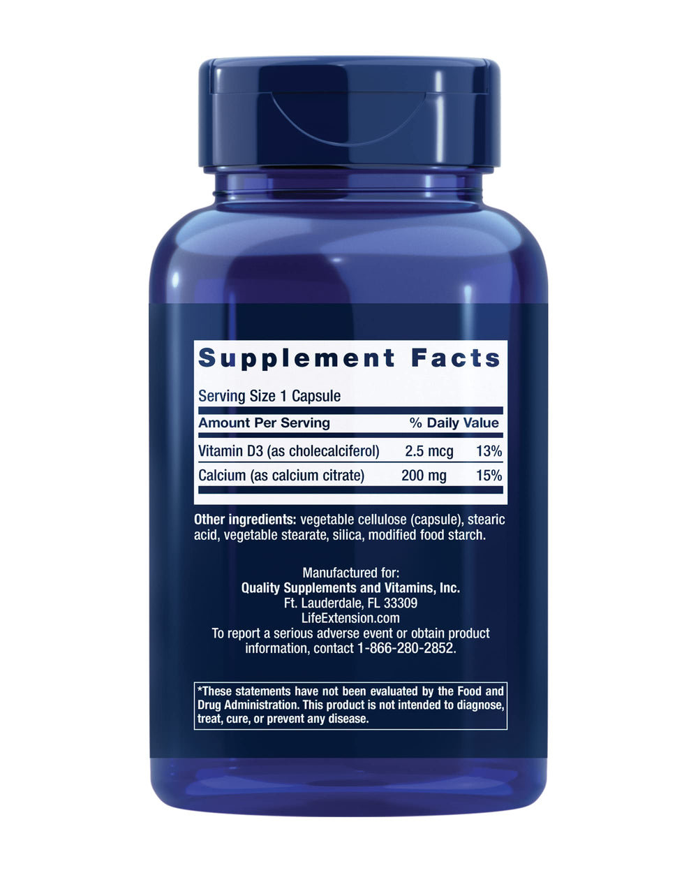 Ingredients showing calcium citrate and vitamin D3