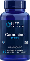 Life Extension Carnosine bottle and label with 60 vegetarian capsules