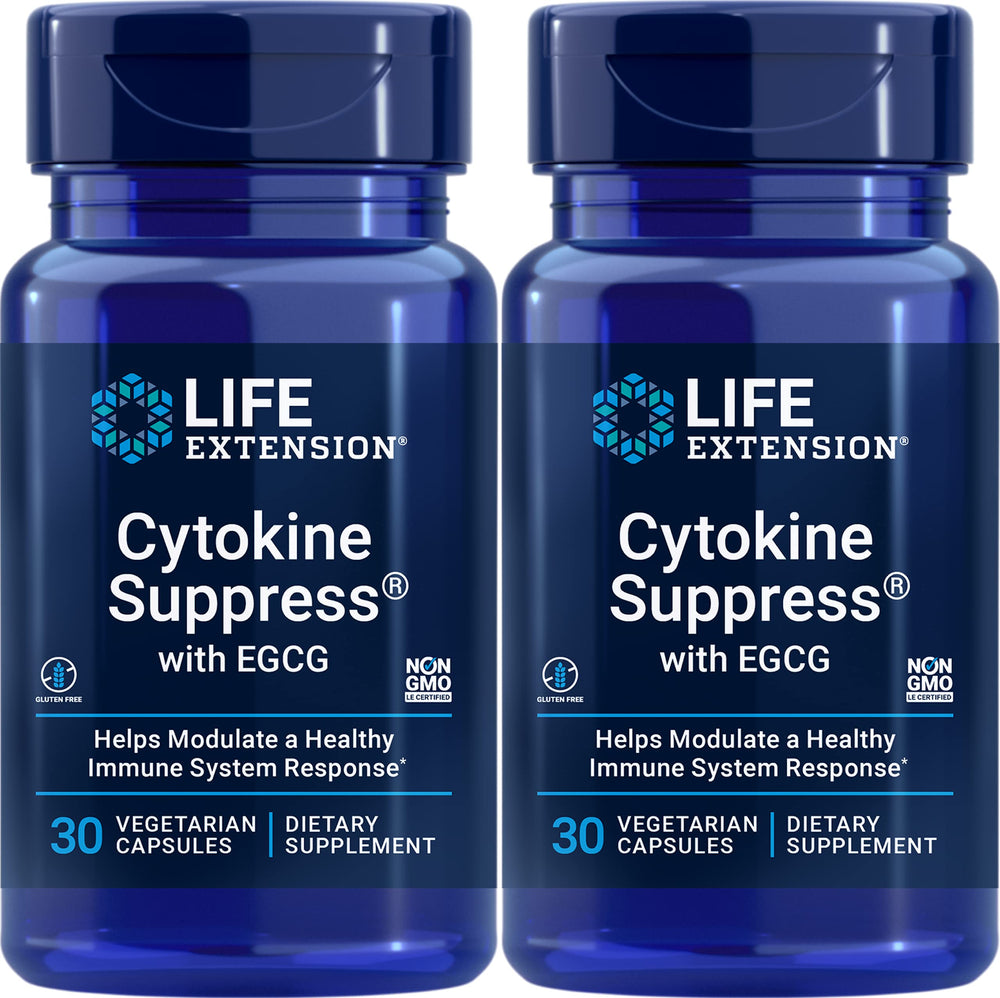 Front bottle view of Life Extension Cytokine Suppress with EGCG, 30 Vegetarian Capsules (Pack of 2)