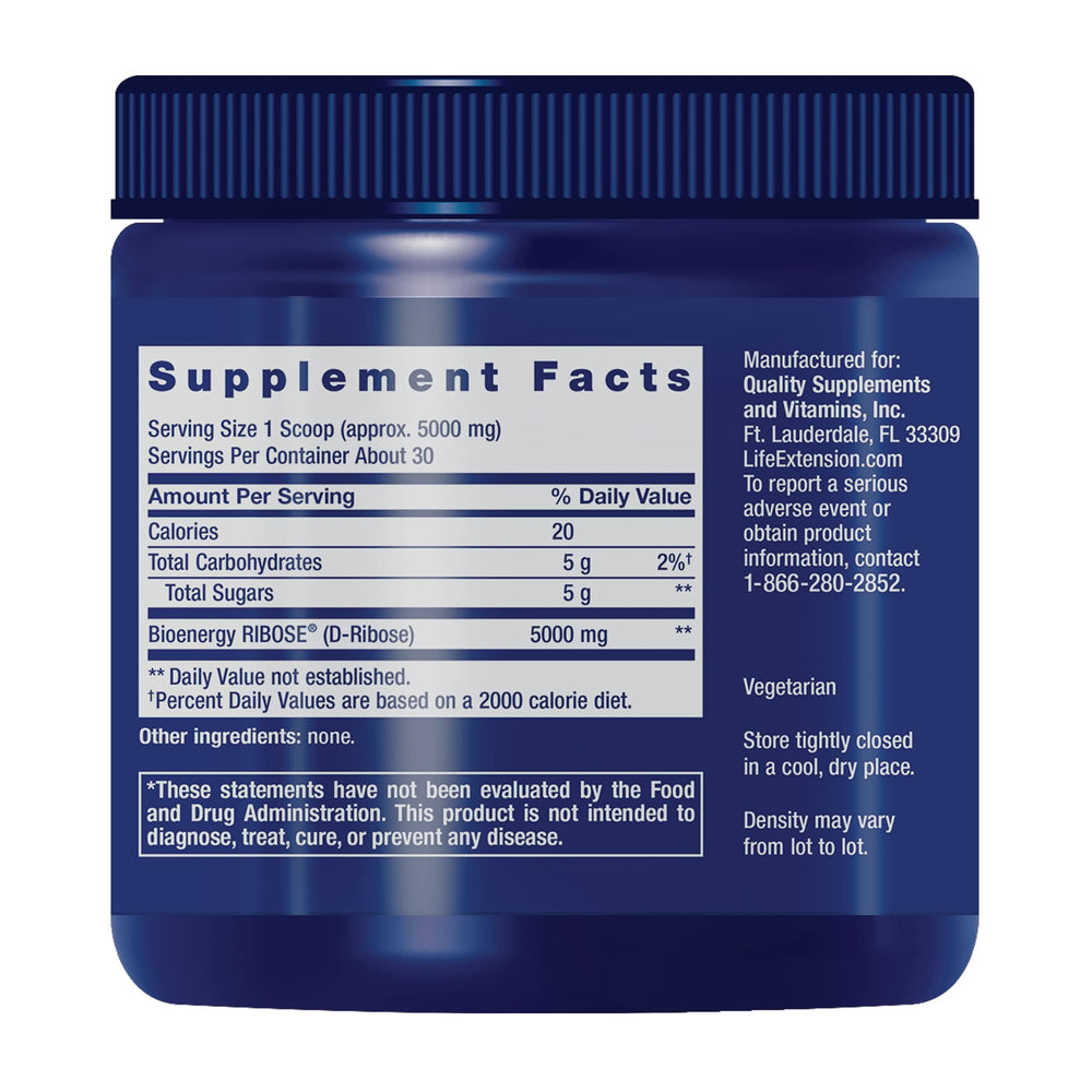 Life Extension D-Ribose Powder dissolves in liquid for easy energy support