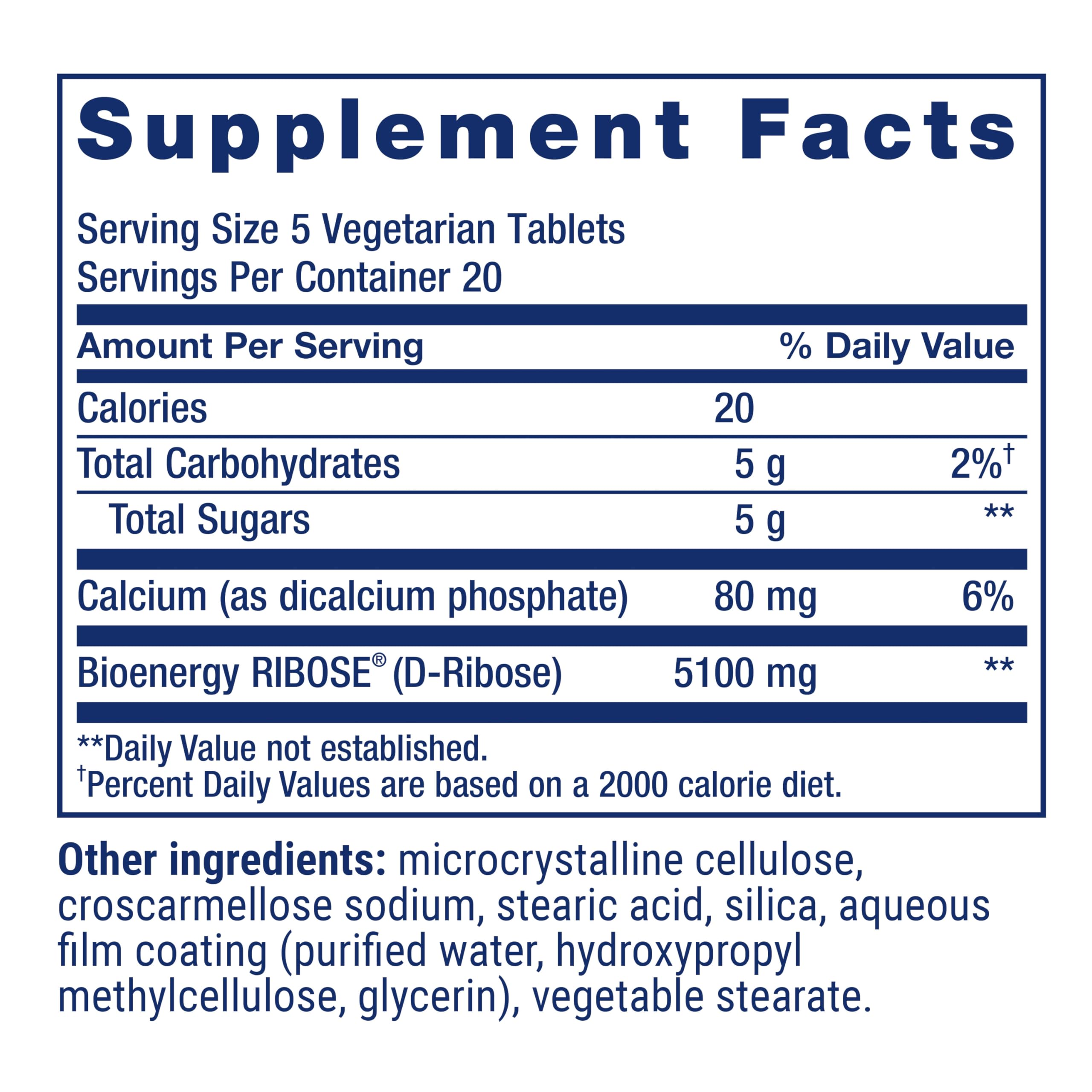 Life Extension D-Ribose Tablets label closeup with ingredient details