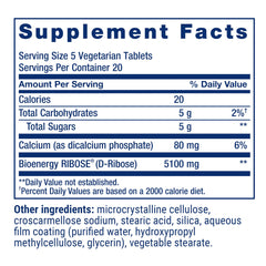 Life Extension D-Ribose Tablets label closeup with ingredient details