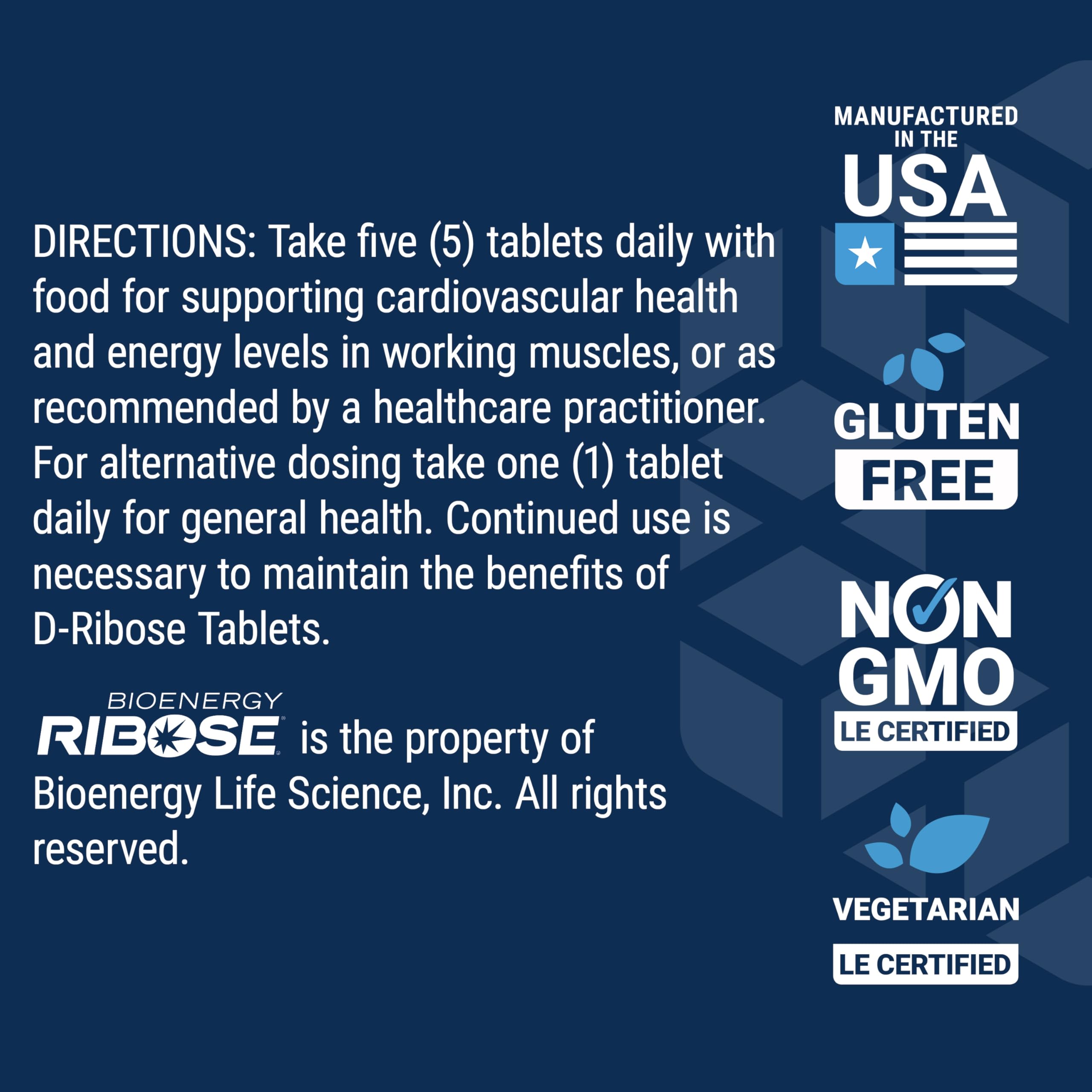 Life Extension D-Ribose Tablets USA manufacturing claim on label