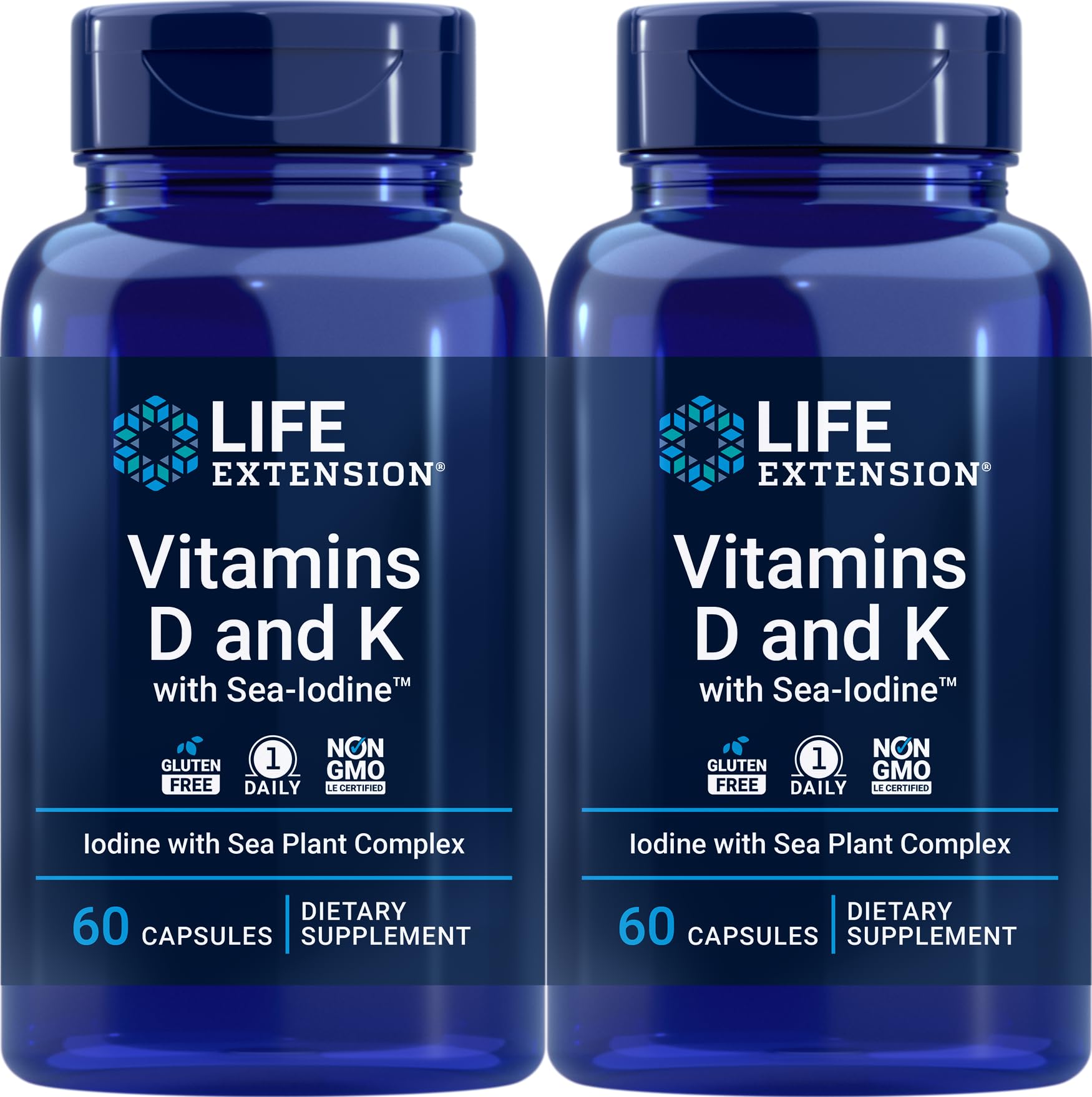 Life Extension D and K with Sea-Iodine 60 capsules bottle - 2-pack