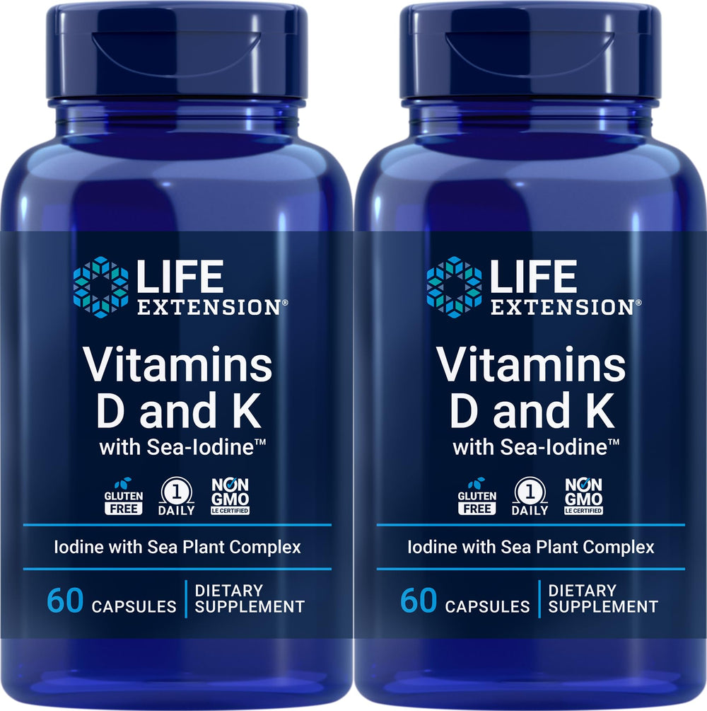Life Extension D and K with Sea-Iodine 60 capsules bottle - 2-pack