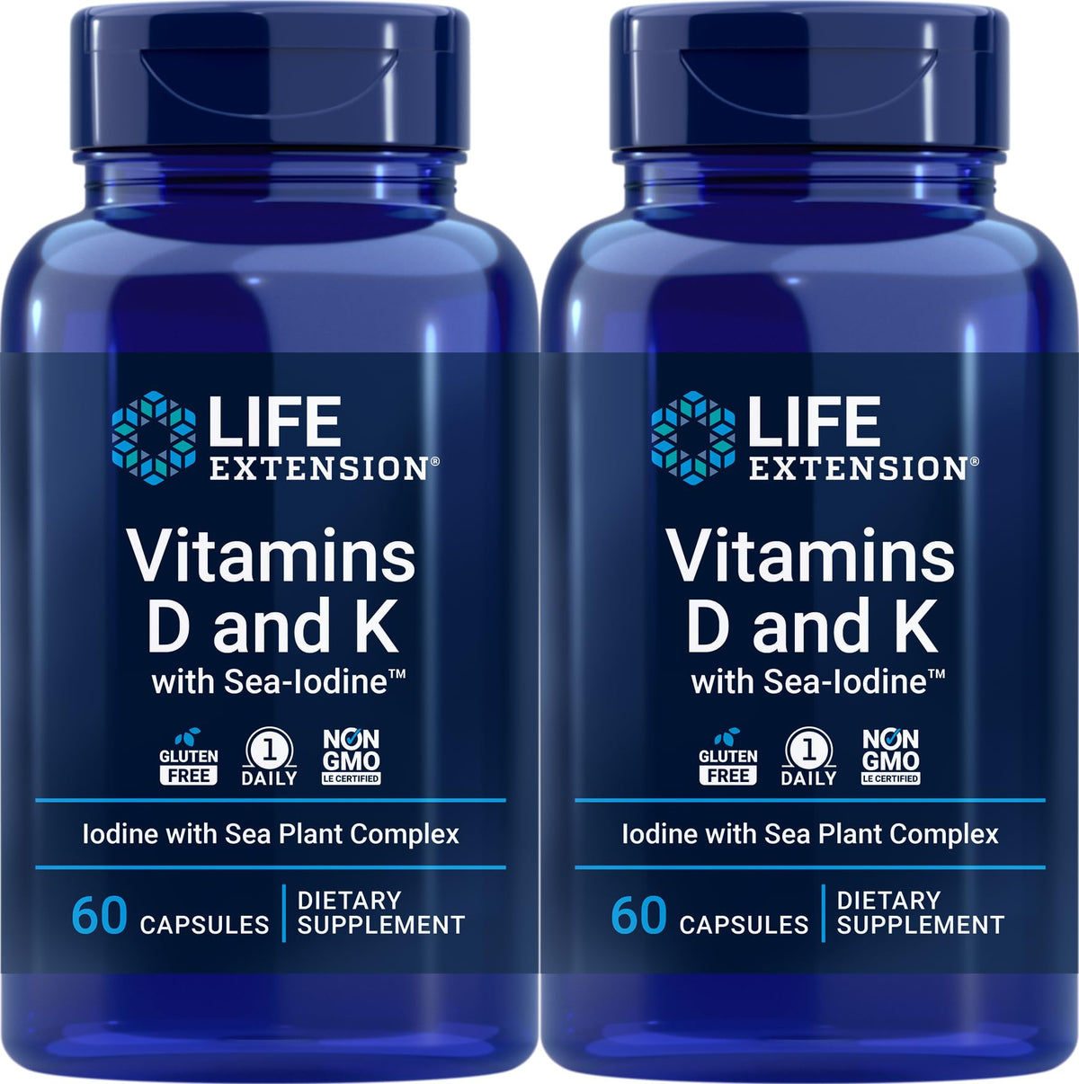 Life Extension D and K with Sea-Iodine 60 capsules bottle - 2-pack