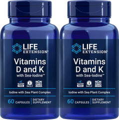 Life Extension D and K with Sea-Iodine 60 capsules bottle - 2-pack